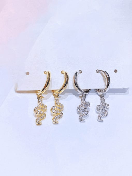Ming Brass Cubic Zirconia Snake Vintage Huggie Earring