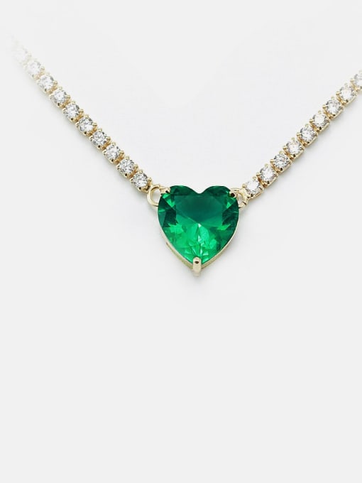 Golden green Brass Cubic Zirconia Heart Dainty Necklace