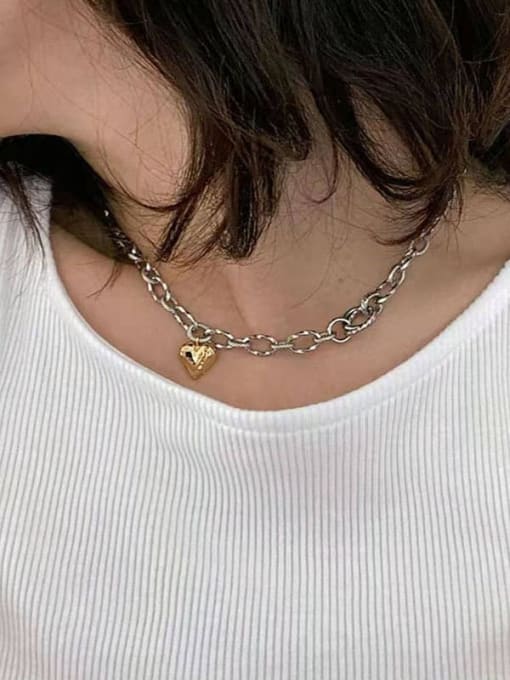 LM Titanium Steel Chain and Gold Heart Choker Necklace 2