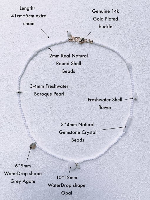 white N-MIX-0003 Natural Round Shell Beads Chain Irregular Handmade  Beaded Necklace