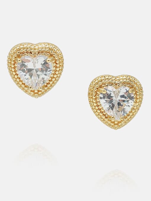 Golden white Brass Cubic Zirconia Heart Minimalist Stud Earring