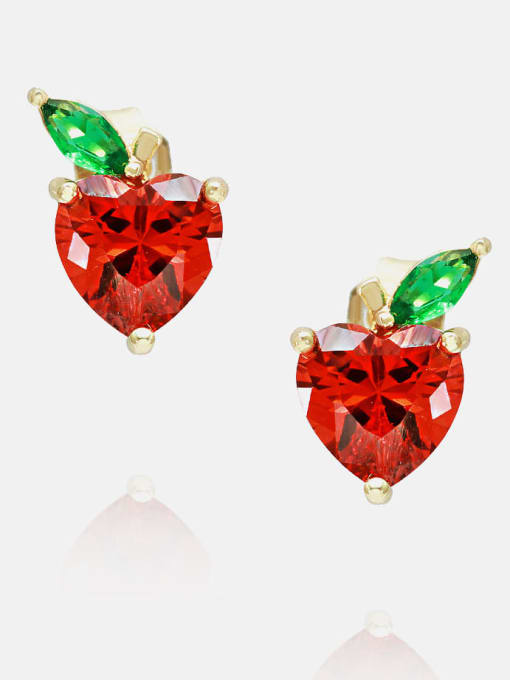Golden pickaxe Brass Cubic Zirconia Heart Cute Stud Earring