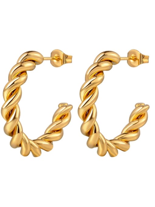 C-shaped large Fried Dough Twists gold Stainless steel Geometric Minimalist Hoop Earring