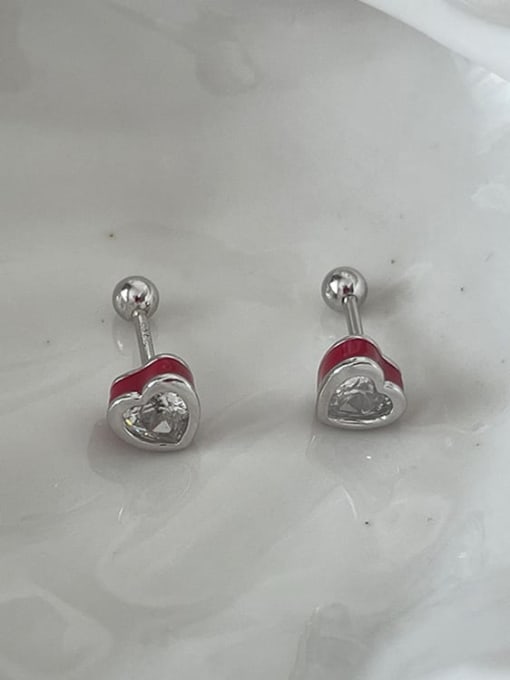 Red Drip Oil Alloy Cubic Zirconia Heart Dainty Stud Earring