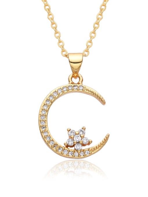 LM Brass Cubic Zirconia Moon Dainty Necklace 4