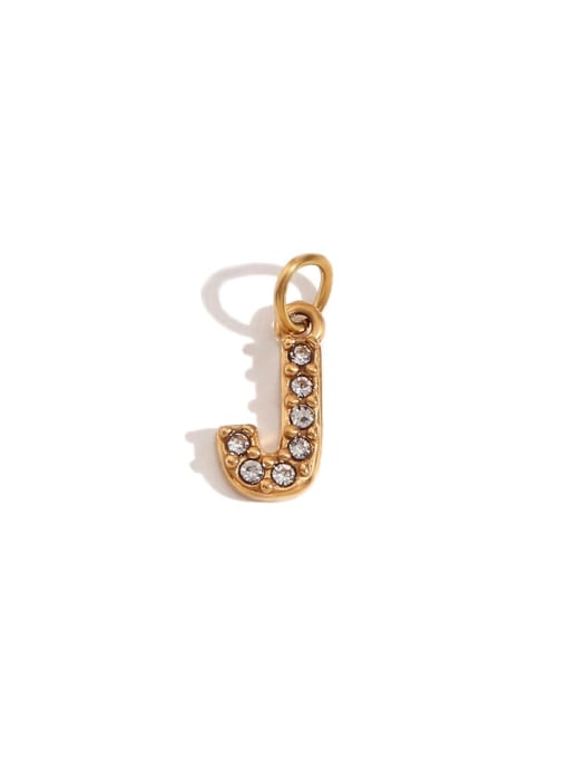Gold J Stainless steel 18K Gold Plated Rhinestone Letter Charm