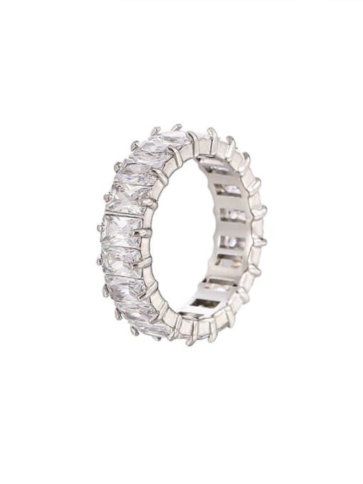 Platinum+ white Titanium Steel Cubic Zirconia Geometric Luxury Band Ring