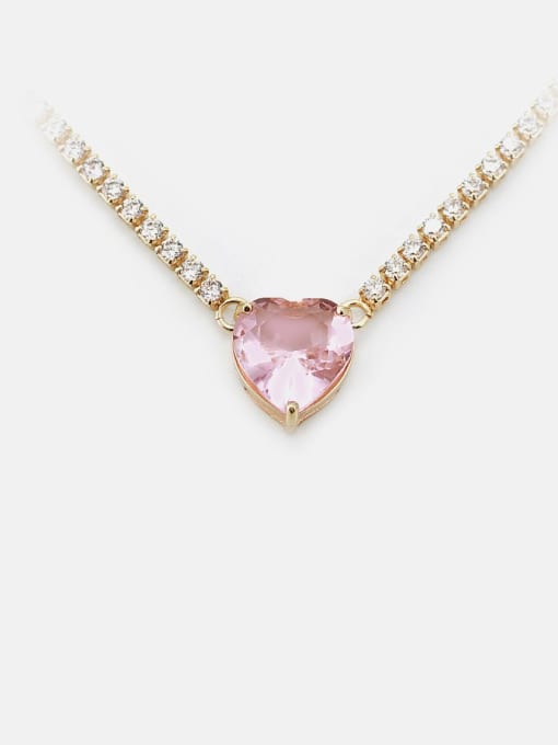 Golden pink Brass Cubic Zirconia Heart Dainty Necklace