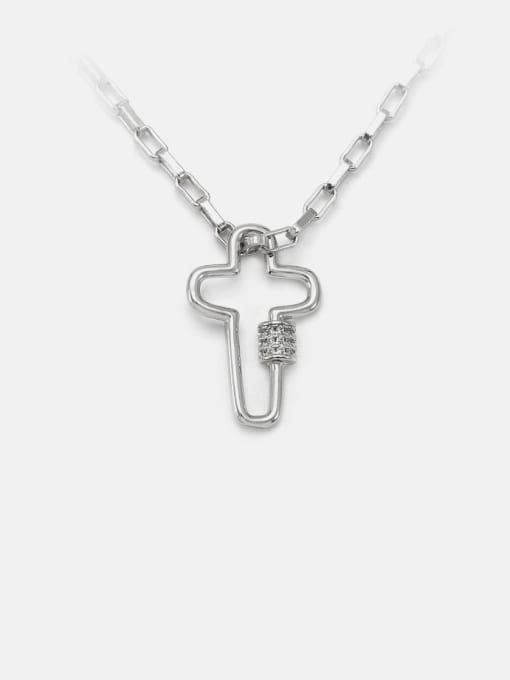 Platinum white zirconium Brass  Hollow Cross Minimalist Necklace