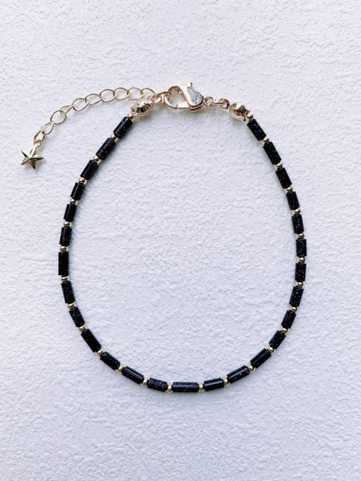 black Natural  Gemstone Crystal Beads Chain+Handmade Beaded Bracelet