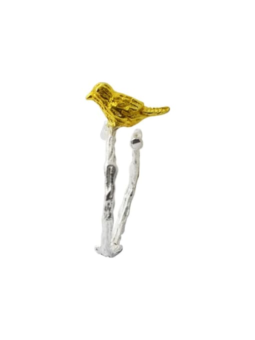 gold 925 Sterling Silver cute bird free size Ring