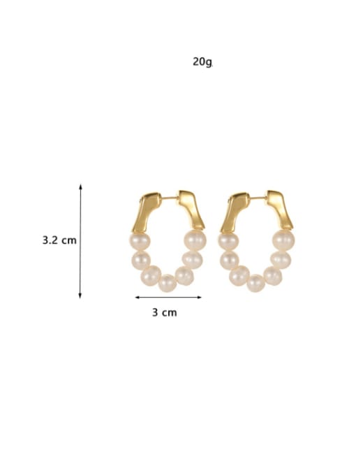 LM Copper Alloy Freshwater Pearl Geometric Trend Huggie Earring 2