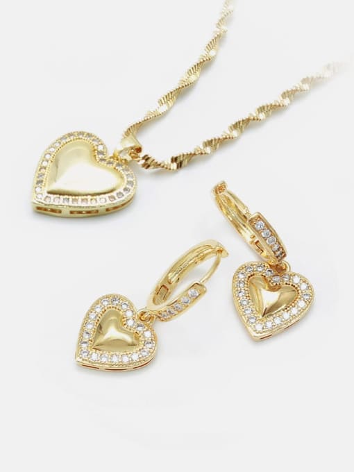 XYZ Brass Cubic Zirconia Minimalist Heart  Earring and Necklace Set