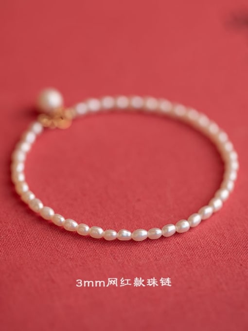 3mm Pearl And Extender Chain Freshwater Pearl Handmade Beaded Bracelet