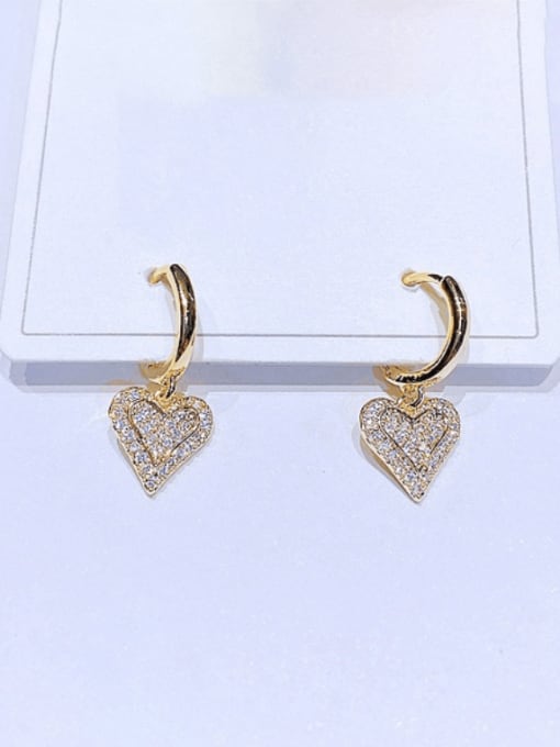 Gold Plated pair Brass Cubic Zirconia Heart Minimalist Huggie Earring