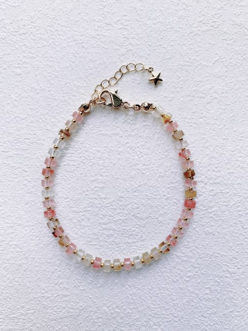 pink B-ST-010 Natural  Gemstone Crystal Beads Chain Minimalist Handmade Beaded Bracelet