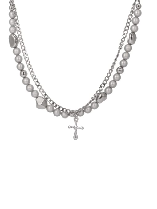 LM Titanium Steel Imitation Pearl Geometric Necklace For men 0