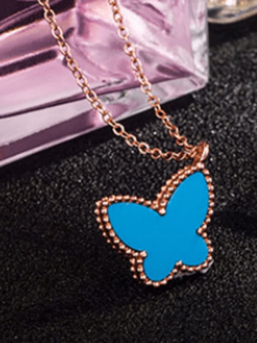 Rose Gold Plated,Blue Shell 925 Sterling Silver Shell Multiple color Butterfly Dainty Necklace