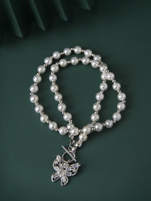 LM 925 Sterling Silver Imitation Pearl Butterfly Luxury Necklace 0