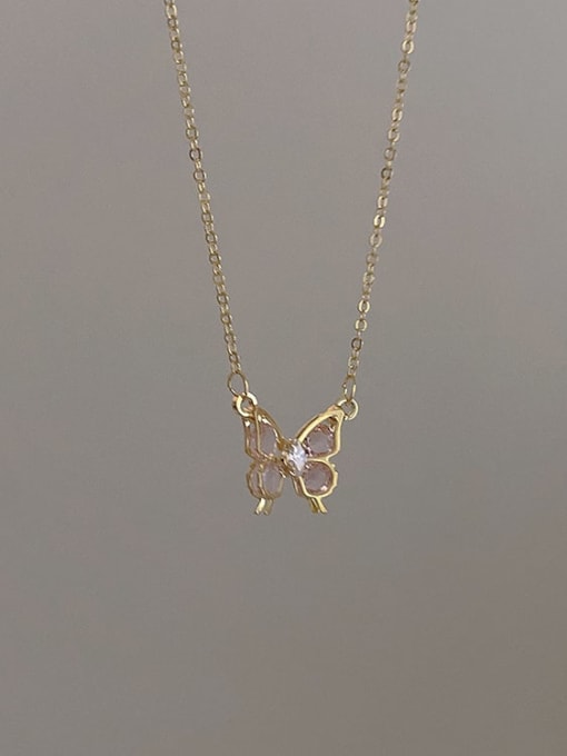 Pink zircon Alloy Cubic Zirconia Butterfly Dainty Necklace