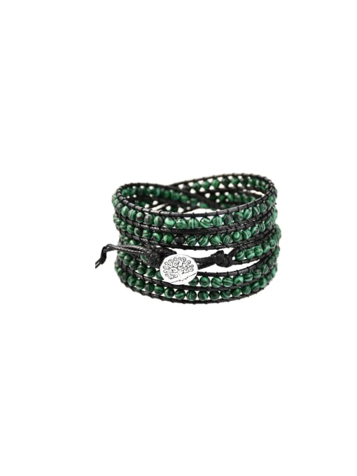 LM Alloy Malchite Green Round Vintage Handmade Weave Bracelet 0