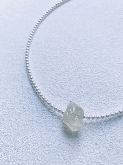 grey N-PEMT-0016 Natural Round Shell Beads Chain Irregular  Pendant Minimalist Handmade Beaded Necklace