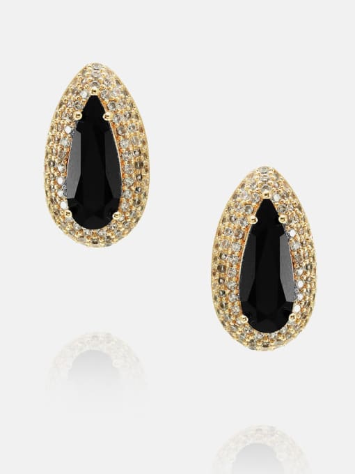 Gold Black Brass Cubic Zirconia Water Drop Cute Stud Earring