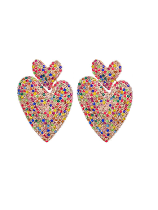 colour Zinc Alloy Rhinestone Heart Clip Earring