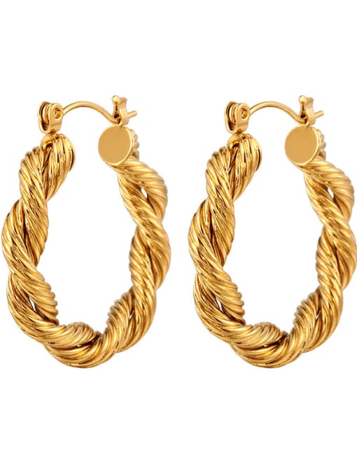 Rough Fried Dough Twists Gold Stainless steel Geometric Minimalist Hoop Earring