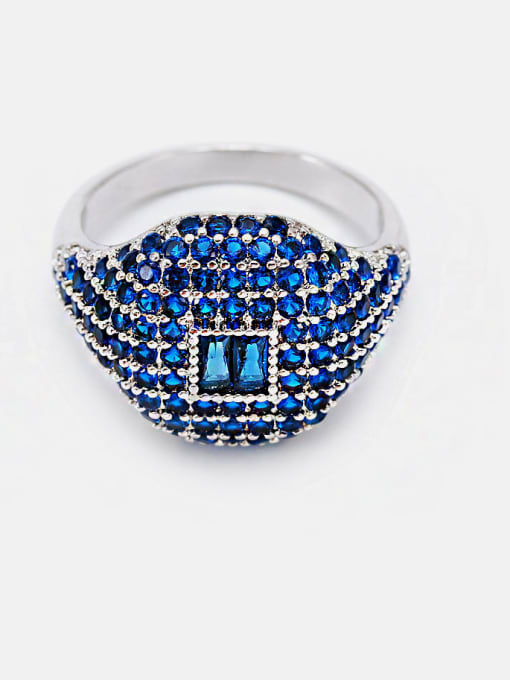 Platinum blue zirconium Brass Cubic Zirconia Geometric Luxury Band Ring