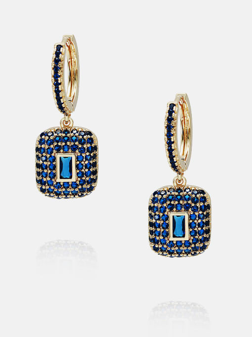 Gold Blue zirconium Brass Cubic Zirconia Locket Vintage Huggie Earring