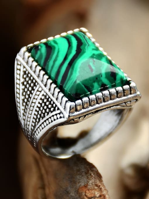 LM Alloy Turquoise Geometric Vintage Band Ring 1
