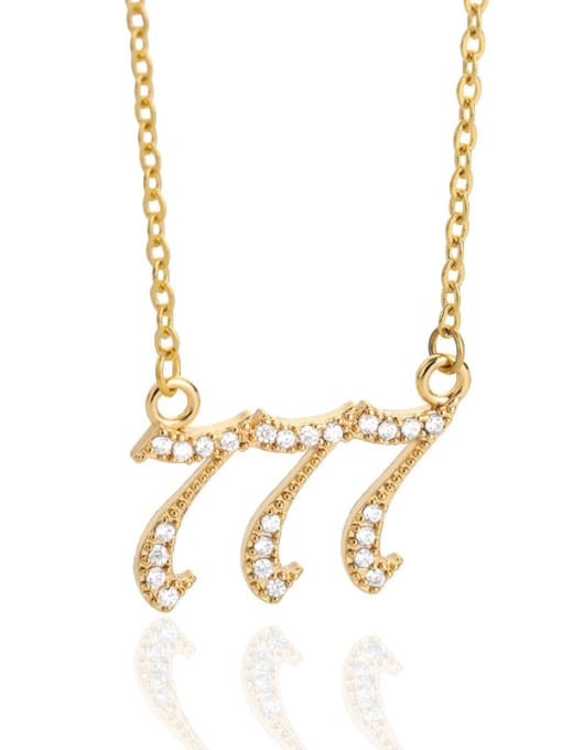 Gold Color , 777 Brass White Number Classic 111-999 Necklace