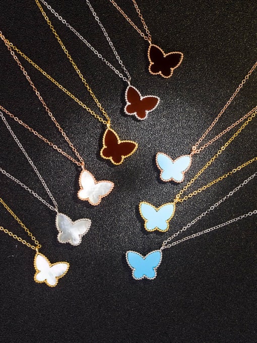 LM 925 Sterling Silver Shell Multiple color Butterfly Dainty Necklace 0
