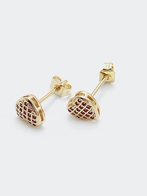 Gold red zirconium Brass Cubic Zirconia Heart Minimalist Stud Earring