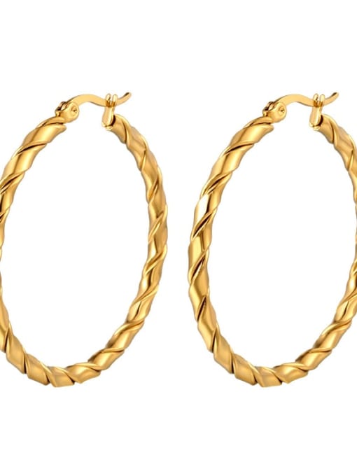 Double spiral wound gold (large) Stainless steel Geometric Minimalist Hoop Earring