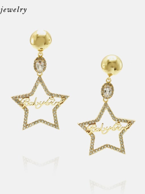 Gold white zirconium Brass Cubic Zirconia Star Minimalist Drop Earring