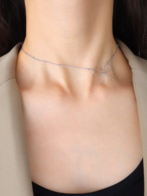 P549,Steel Necklace, 35cm And 7cm Titanium Steel Bowknot Necklace or braclete