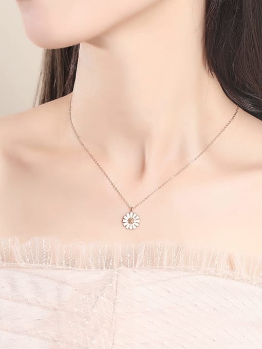 LM 925 Sterling Silver chrysanthemum Flower Cute Necklace 1