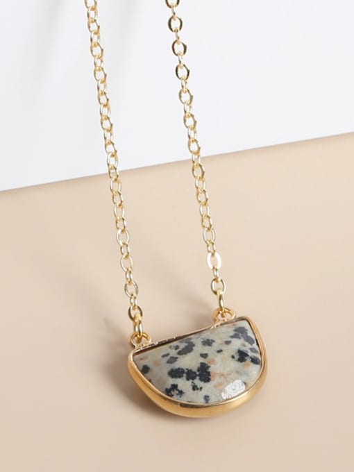 Spotted stone 4 Stainless steel+Natural Stone Geometric Artisan Necklace