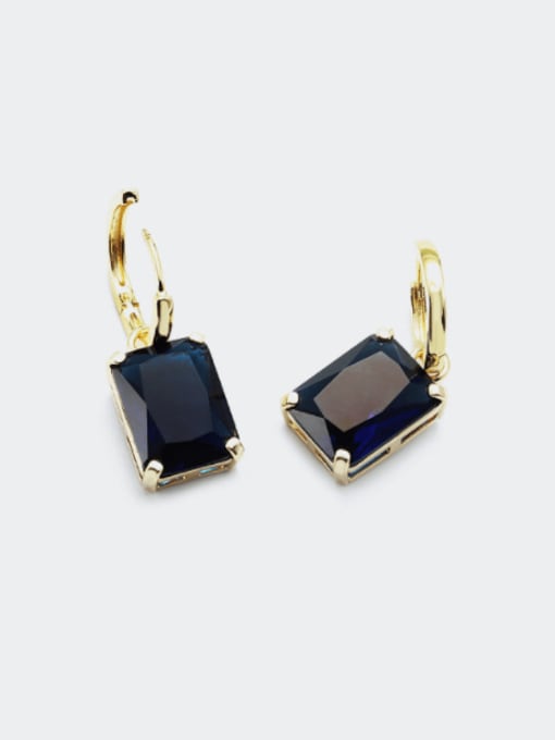 XYZ Brass Glass Stone Geometric Minimalist Huggie Earring 2
