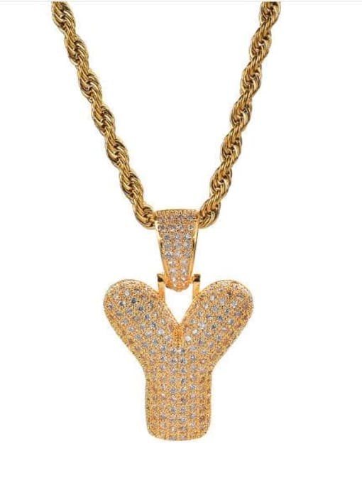 LM Custom Brass Cubic Zirconia White 26 Letter Hip Hop Necklace 1