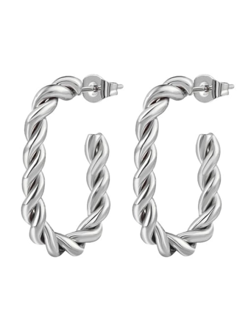 Square Fried Dough Twists Steel Stainless steel Geometric Minimalist Hoop Earring