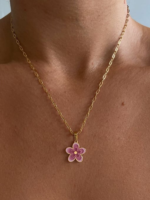 Pink Titanium Steel Enamel Flower Necklace
