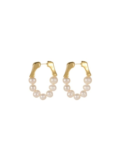 7 freshwater pearl earrings Copper Alloy Freshwater Pearl Geometric Trend Huggie Earring