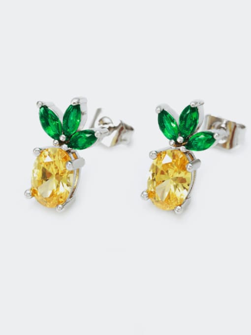 Platinum yellow pick Brass Cubic Zirconia Friut Cute Stud Earring