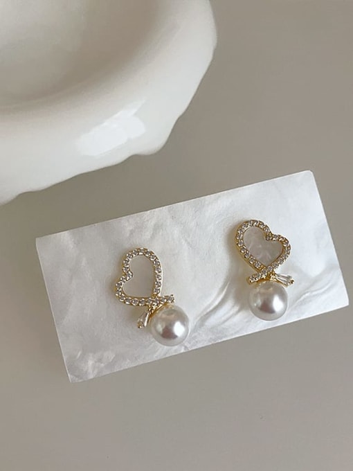 Gold earrings Alloy Imitation Pearl Heart Dainty Stud Earring