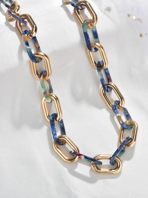 blue Stainless steel Cellulose Acetate Geometric Cuban Necklace