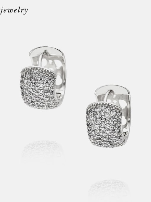 Platinum white zirconium Brass Cubic Zirconia Geometric Vintage Huggie Earring