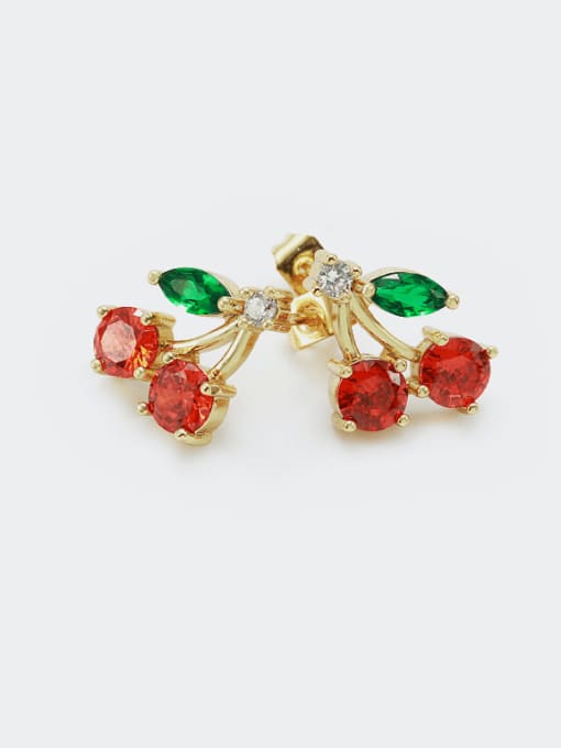 XYZ Brass Cubic Zirconia Friut Cherry Cute Stud Earring